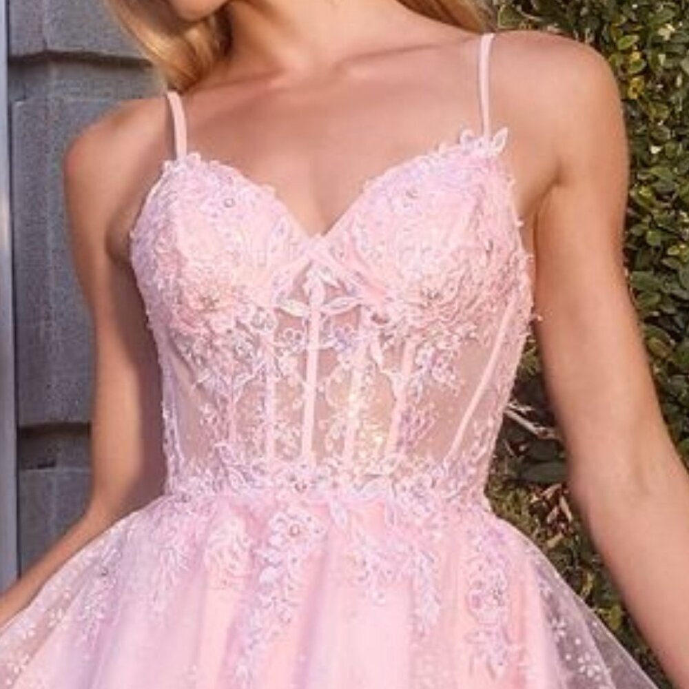 New Short Baby Doll Dress w/ Lace Up Back & Floral Lace Embroidery CD CJ419 - Picture 5 of 9